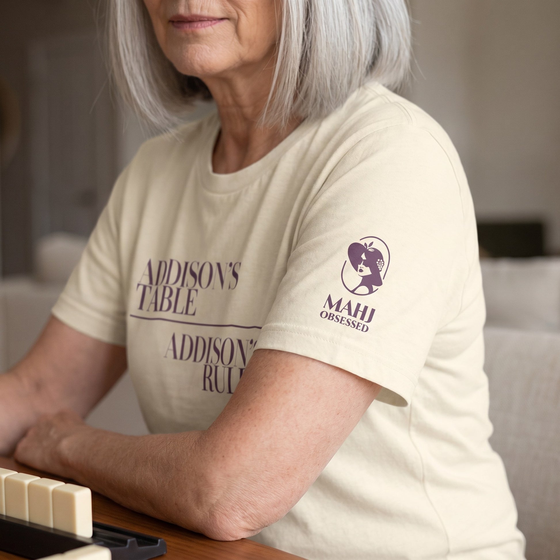 Mahjong t-shirt sleeve detail Natural - Mahj Obsessed [color:natural]