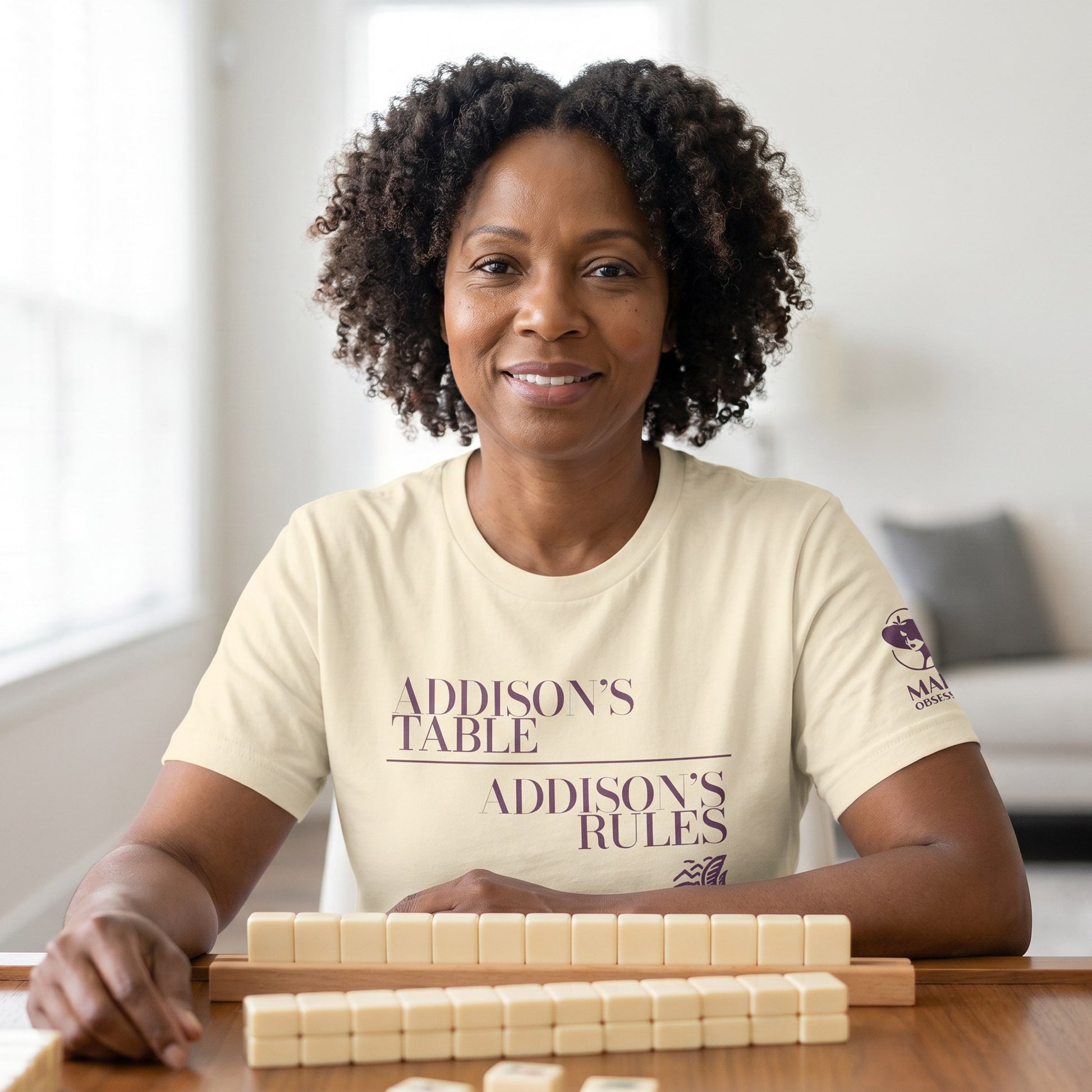 Mahjong t-shirt at game table Natural - Mahj Obsessed [color:natural]