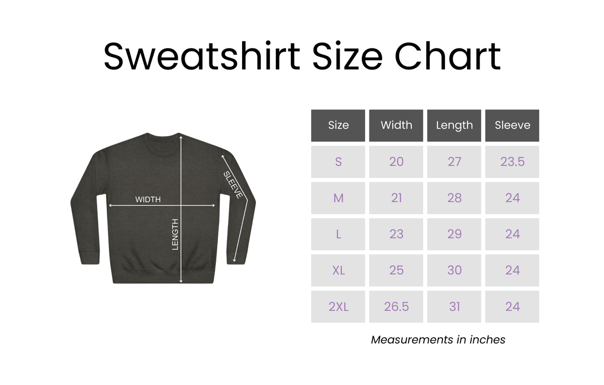 Five Dot mahjong sweatshirt size chart
