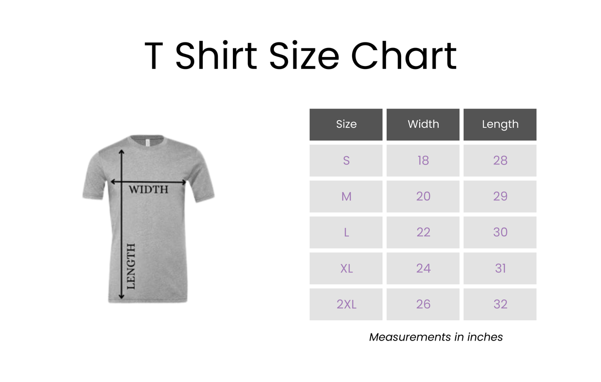 The Addict mahjong t-shirt size chart