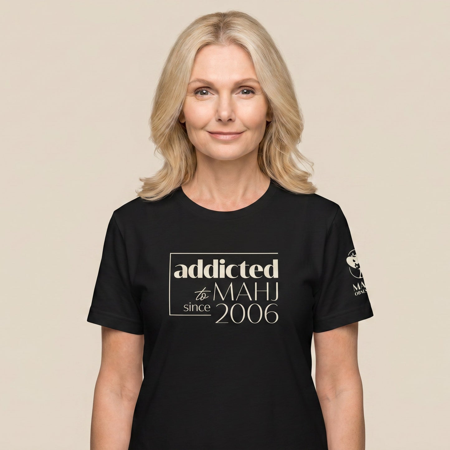 Women's mahjong t-shirt Black front view - Mahj Obsessed [color:black]