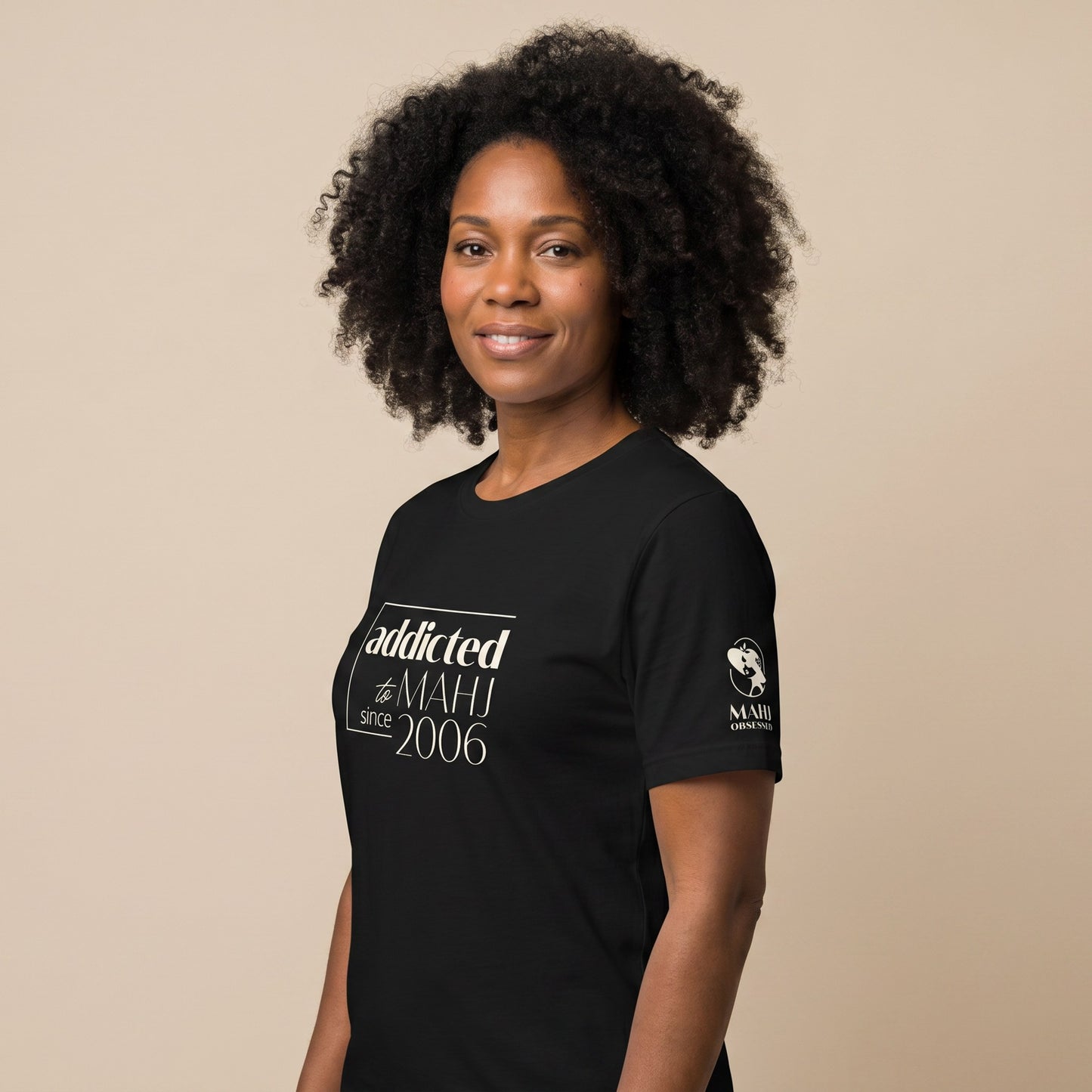Mahjong tee Black three-quarter view - Mahj Obsessed [color:black]
