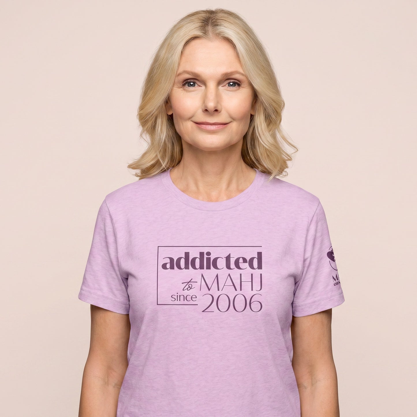 Women's mahjong t-shirt Lilac front view - Mahj Obsessed [color:lilac]