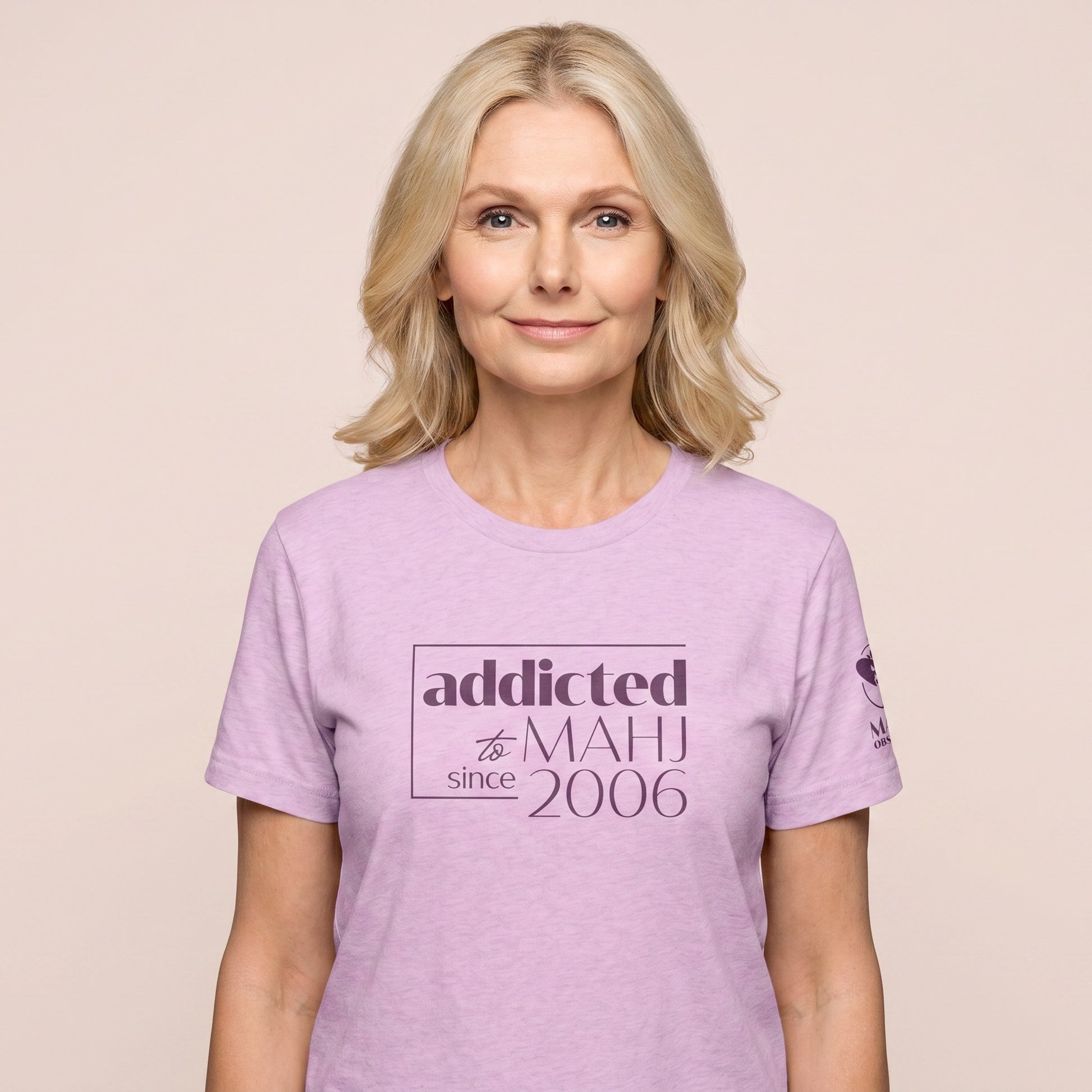 Women's mahjong t-shirt Lilac front view - Mahj Obsessed [color:lilac]