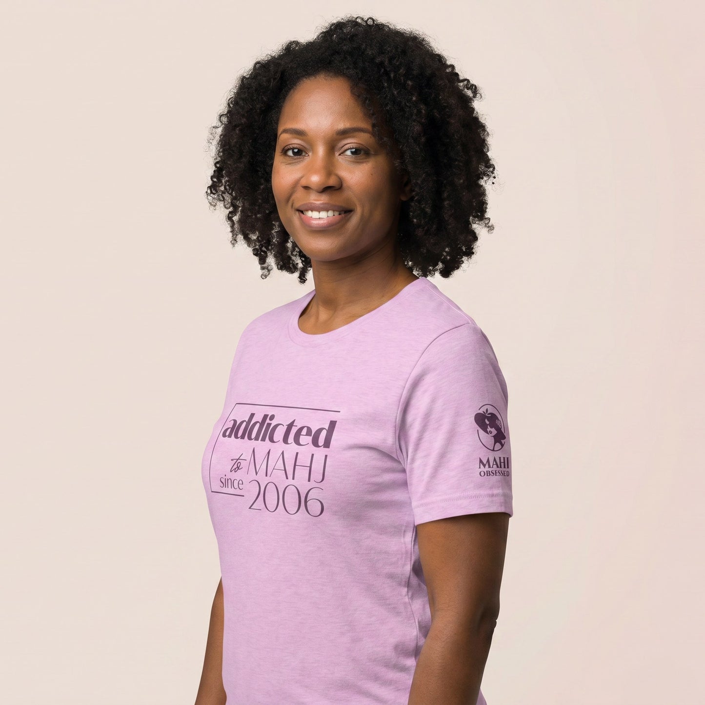 Mahjong tee Lilac three-quarter view - Mahj Obsessed [color:lilac]