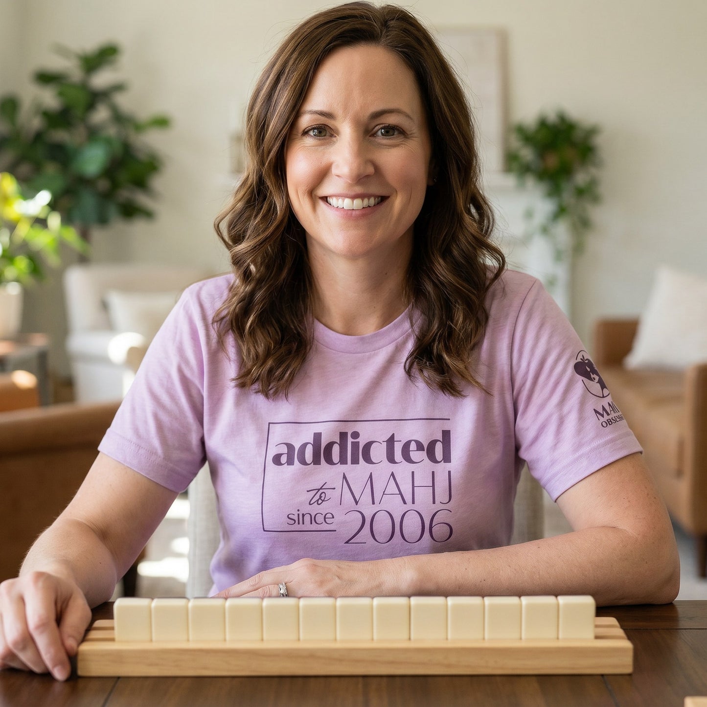 Mahjong t-shirt at game table Lilac - Mahj Obsessed [color:lilac]