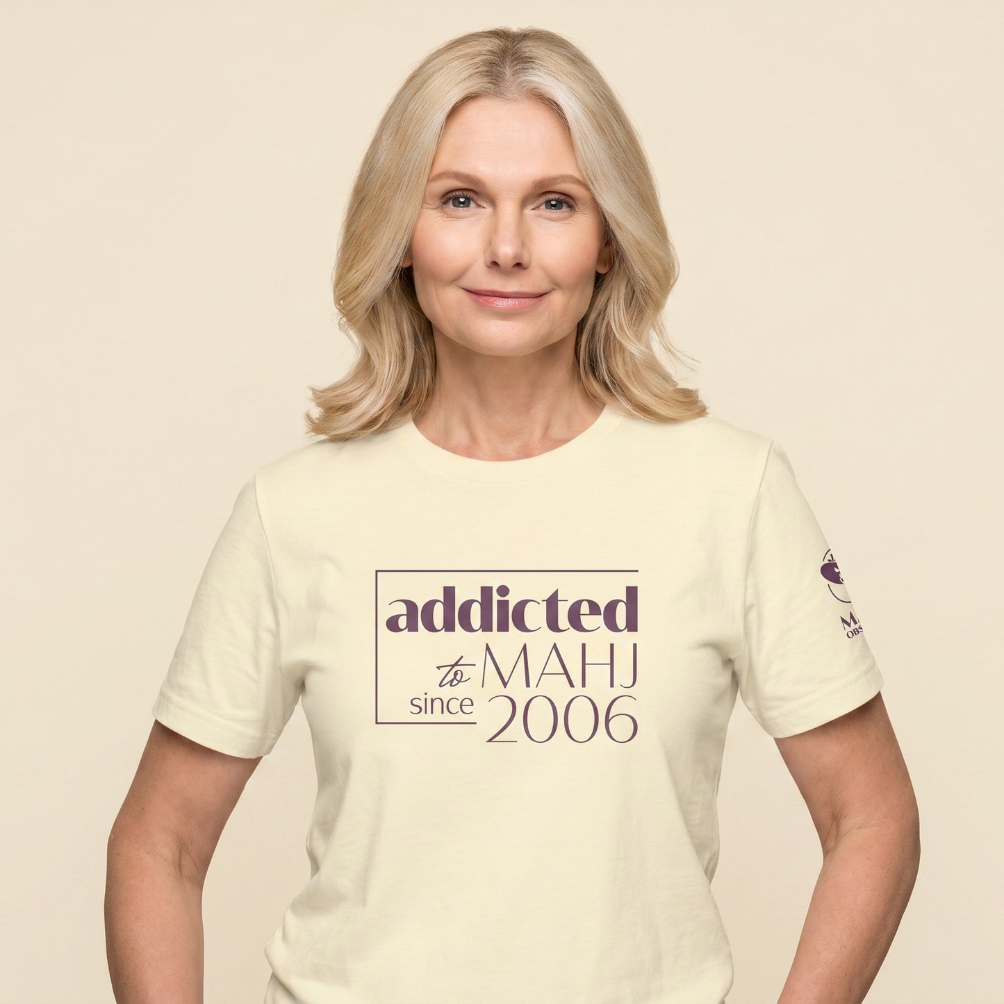 Women's mahjong t-shirt Natural front view - Mahj Obsessed [color:natural]