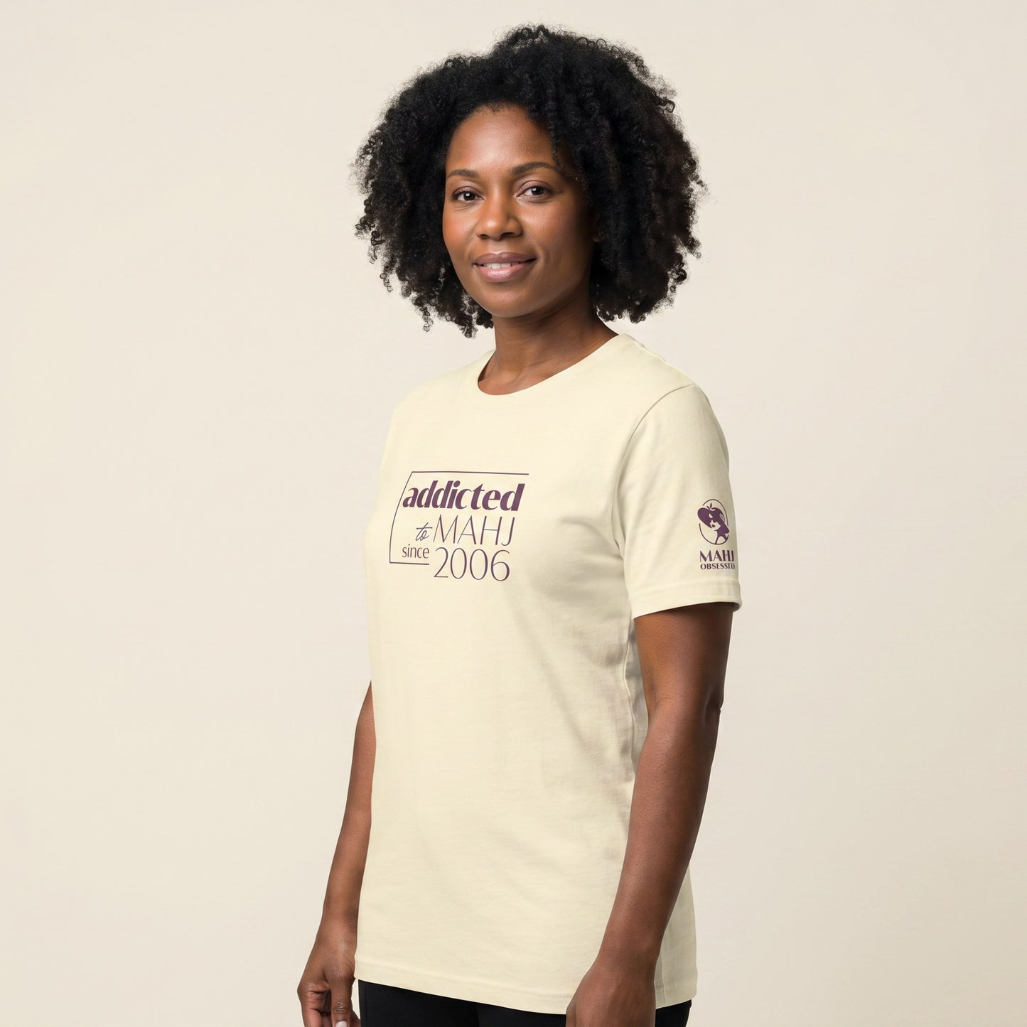Mahjong tee Natural three-quarter view - Mahj Obsessed [color:natural]