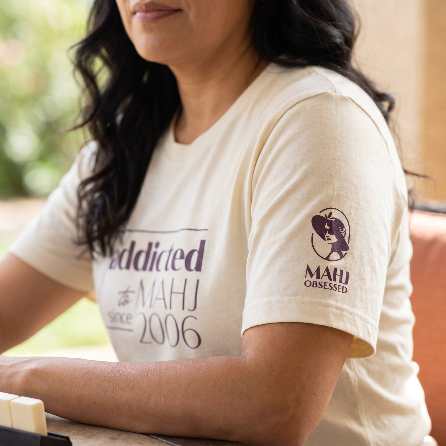 Mahjong t-shirt sleeve detail Natural - Mahj Obsessed [color:natural]