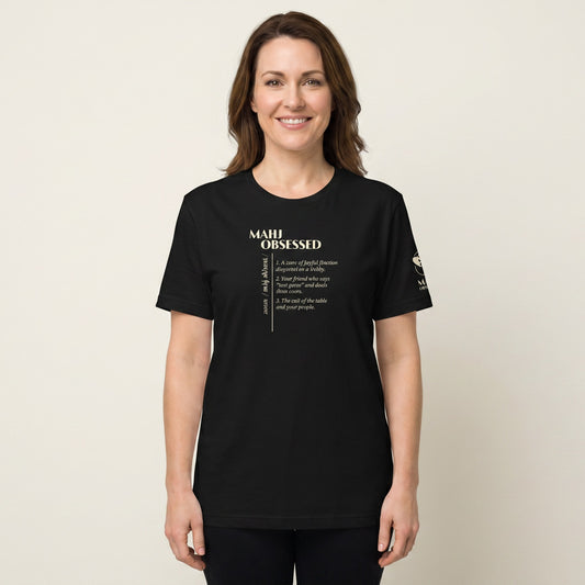 Women's mahjong t-shirt Black front view - Mahj Obsessed [color:black]
