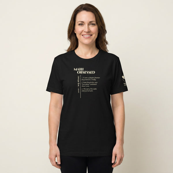 Women's mahjong t-shirt Black front view - Mahj Obsessed [color:black]