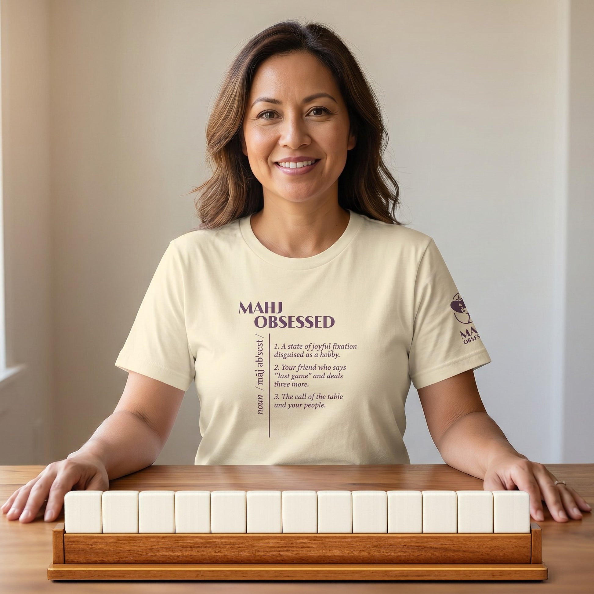 Mahjong t-shirt at game table Natural - Mahj Obsessed [color:natural]