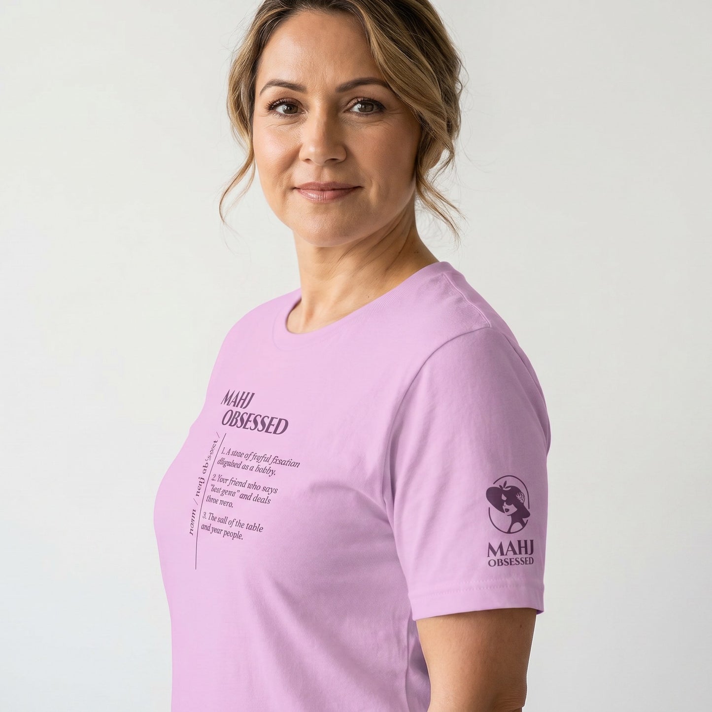 Mahjong tee Lilac three-quarter view - Mahj Obsessed [color:lilac]
