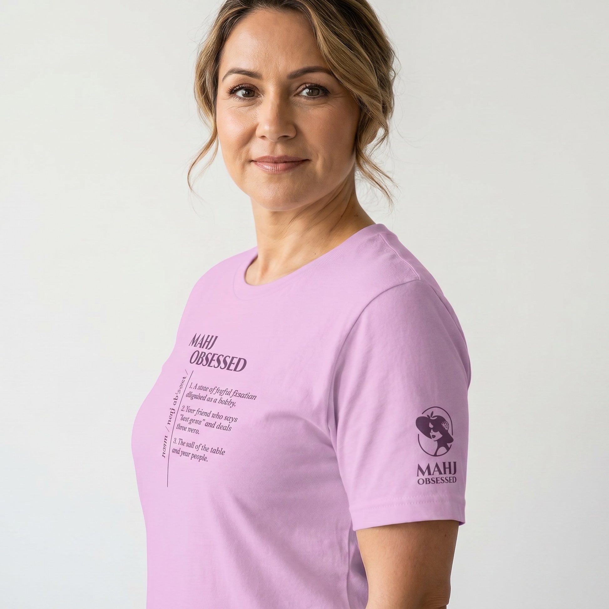 Mahjong tee Lilac three-quarter view - Mahj Obsessed [color:lilac]