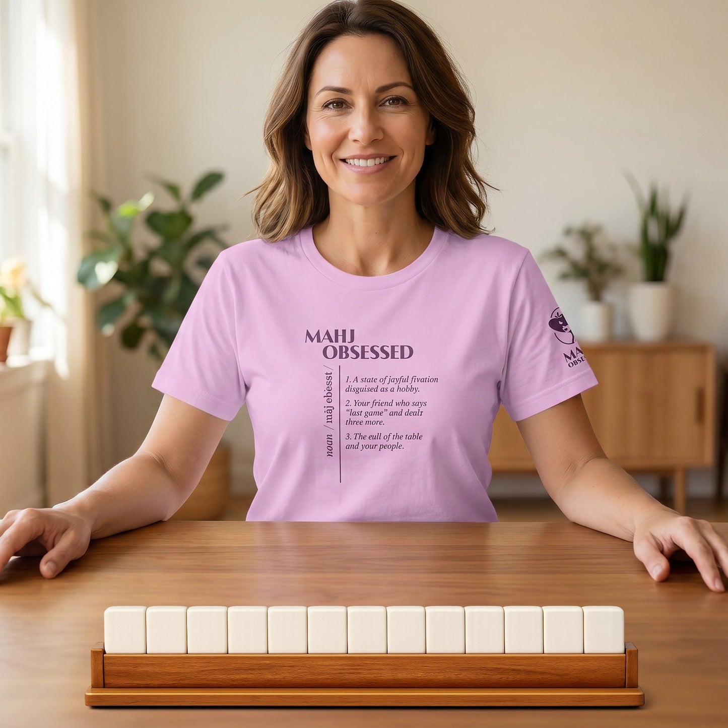 Mahjong t-shirt at game table Lilac - Mahj Obsessed [color:lilac]