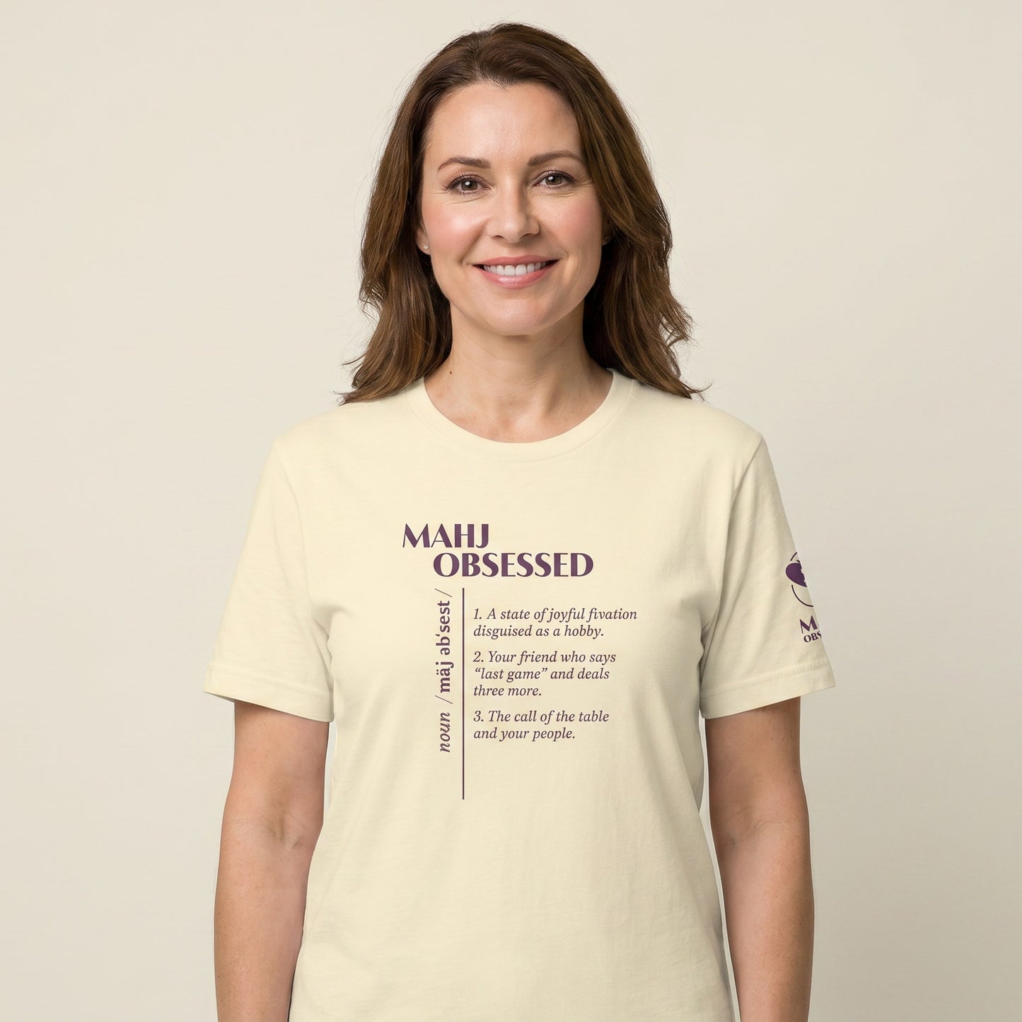Women's mahjong t-shirt Natural front view - Mahj Obsessed [color:natural]