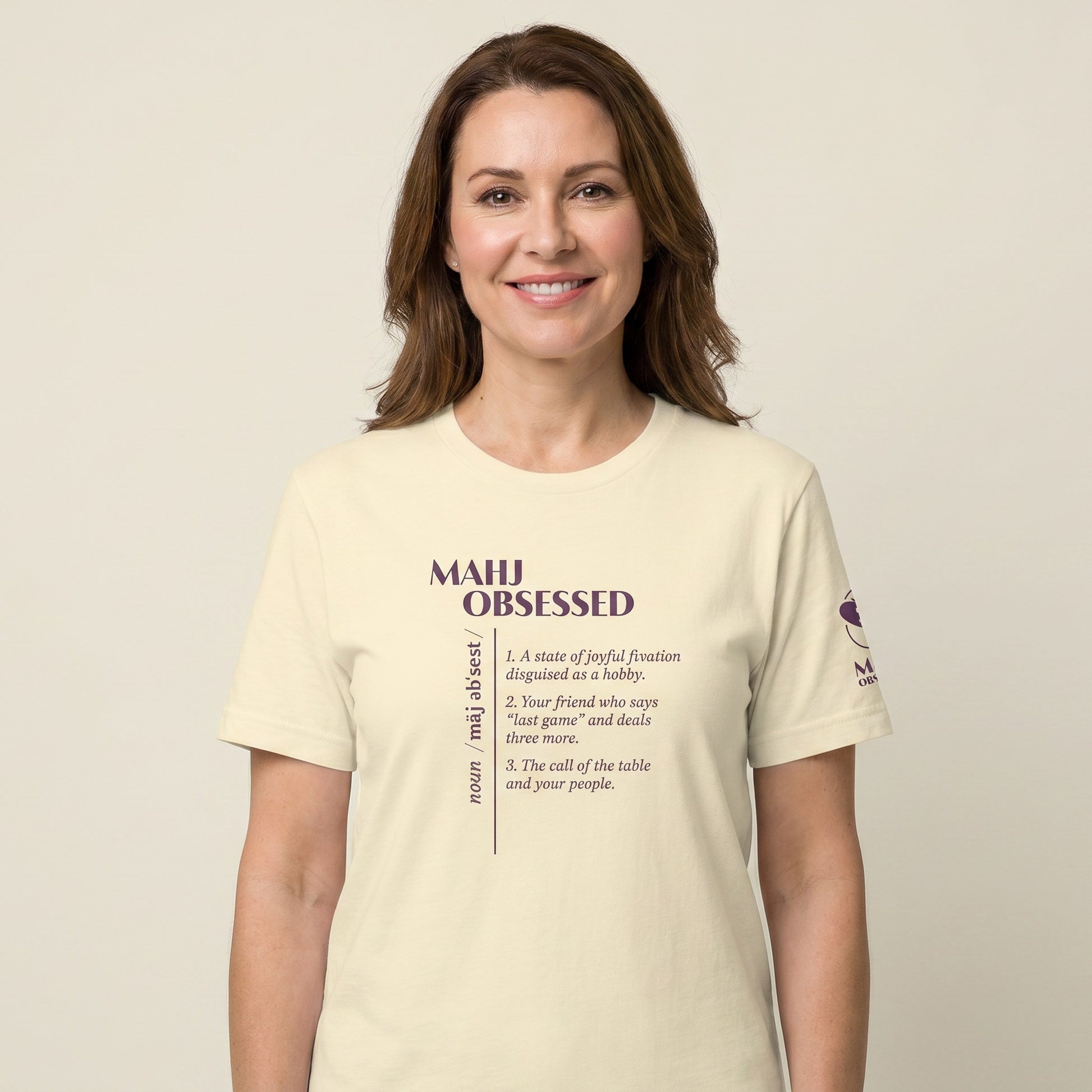 Women's mahjong t-shirt Natural front view - Mahj Obsessed [color:natural]