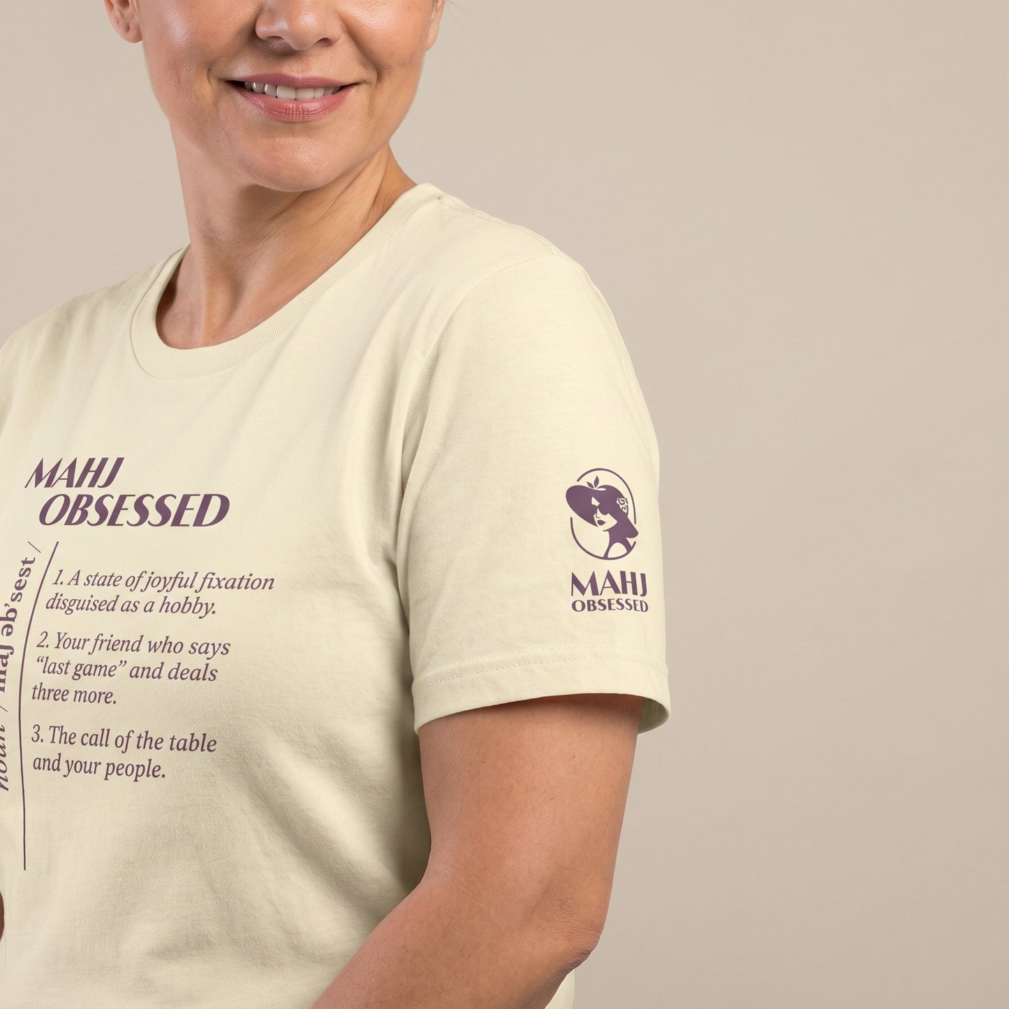 Mahjong t-shirt sleeve detail Natural - Mahj Obsessed [color:natural]