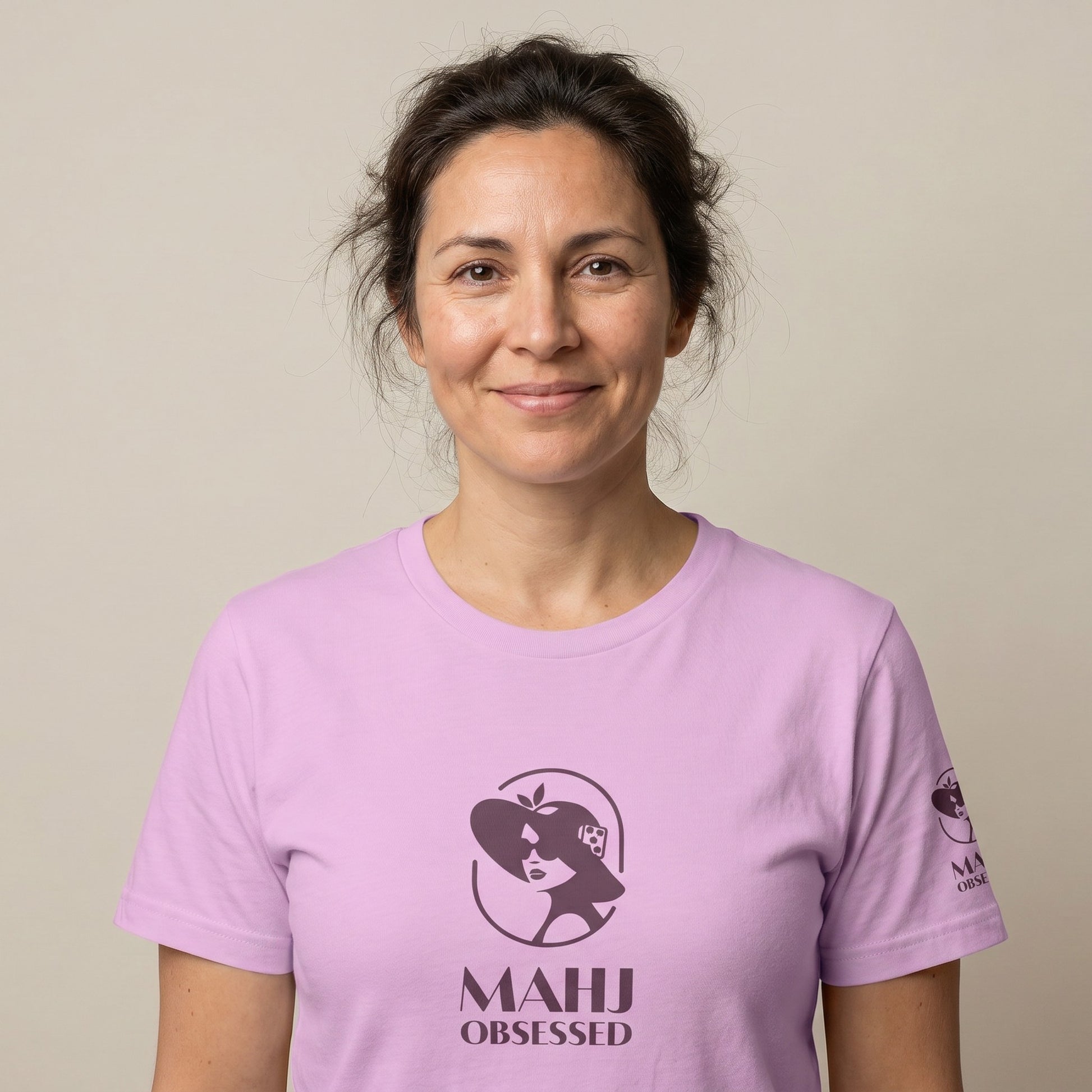 Women's mahjong t-shirt Lilac front view - Mahj Obsessed [color:lilac]