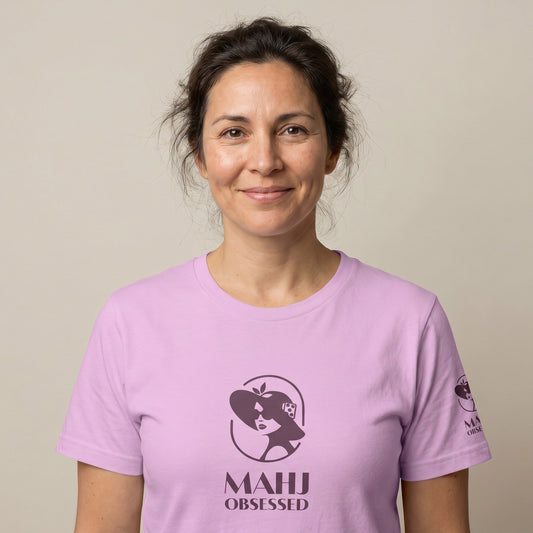 Women's mahjong t-shirt Lilac front view - Mahj Obsessed [color:lilac]