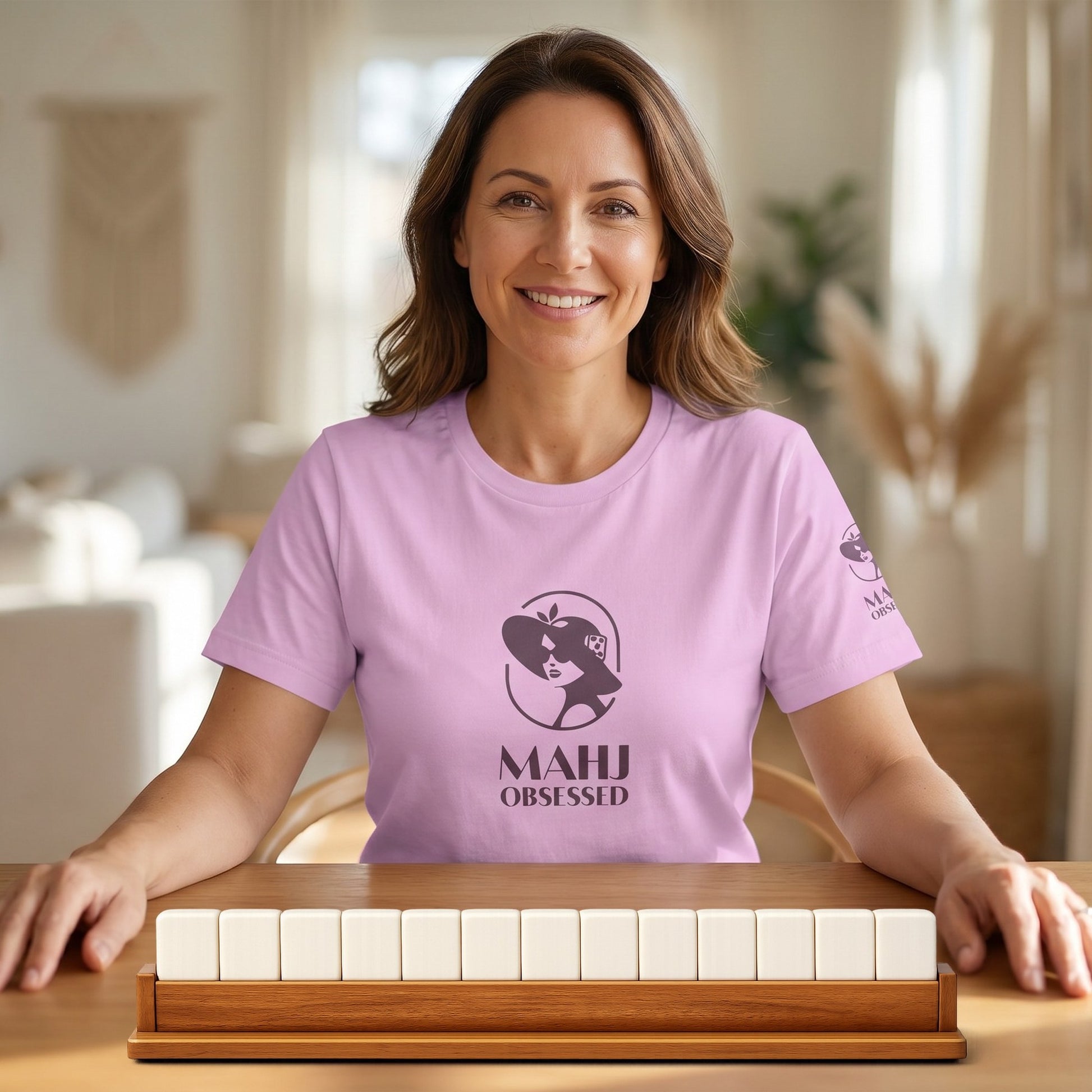 Mahjong t-shirt at game table Lilac - Mahj Obsessed [color:lilac]
