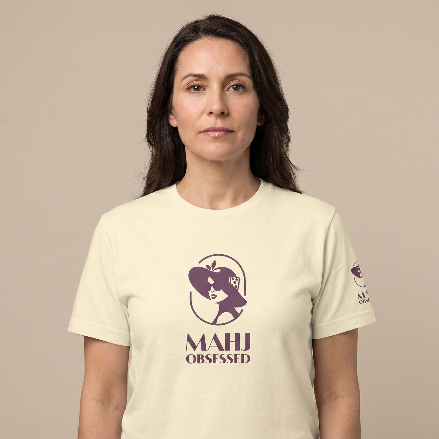 Women's mahjong t-shirt Natural front view - Mahj Obsessed [color:natural]
