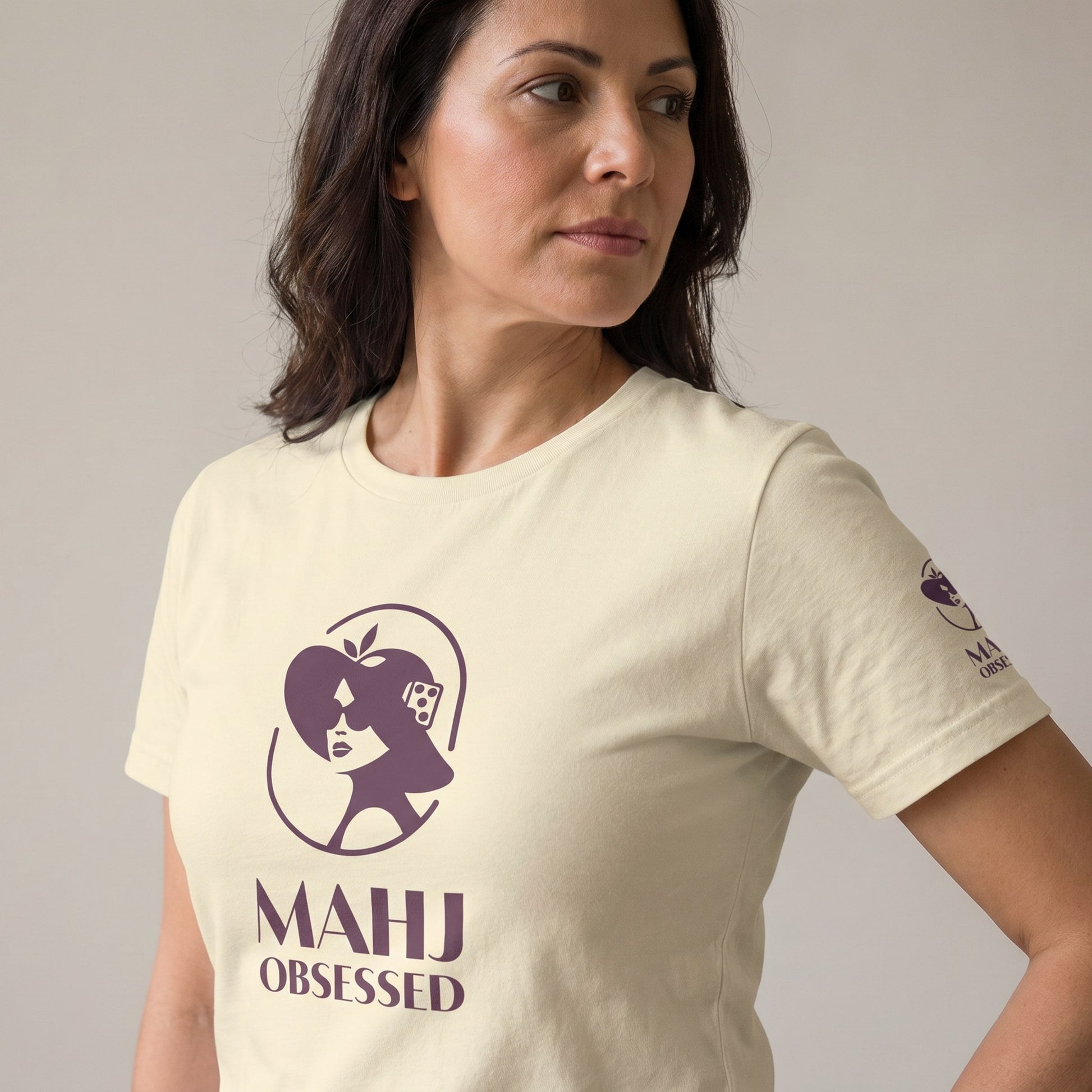 Mahjong tee Natural three-quarter view - Mahj Obsessed [color:natural]