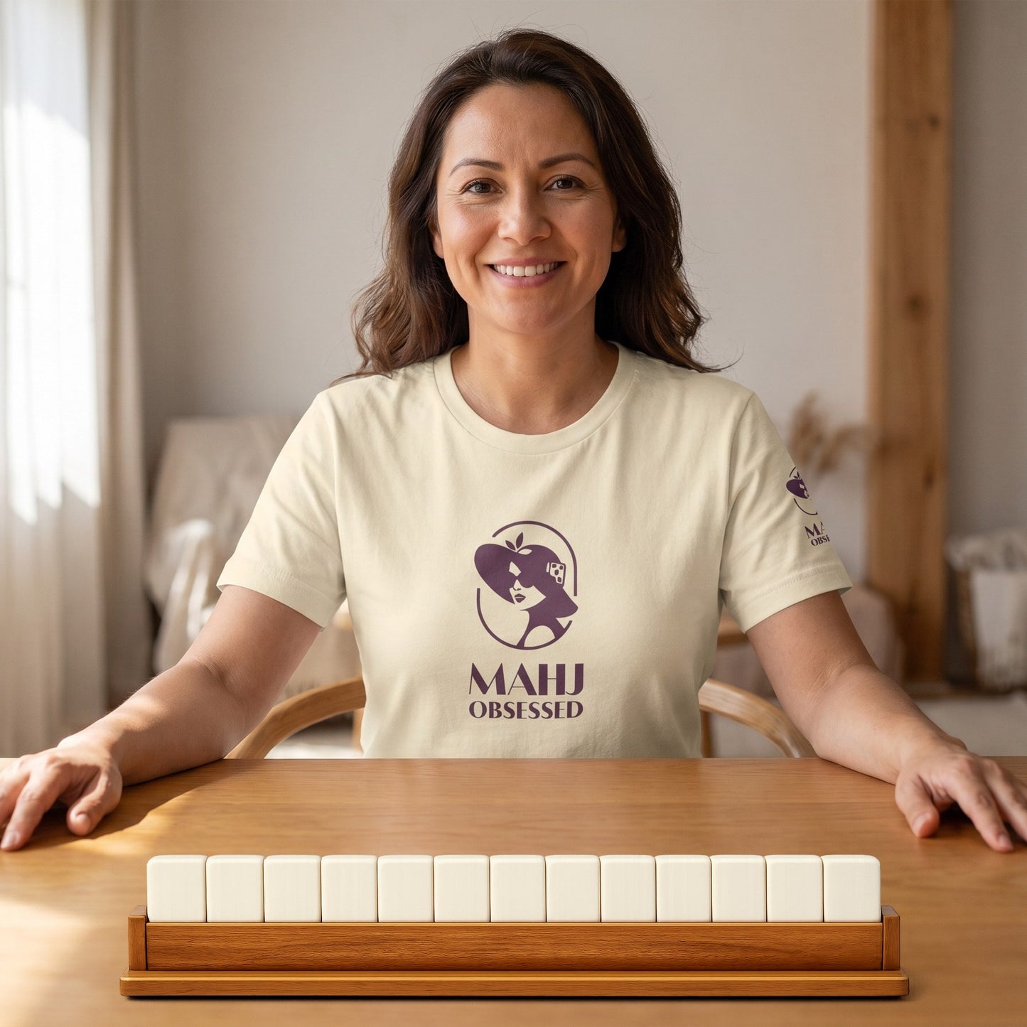 Mahjong t-shirt at game table Natural - Mahj Obsessed [color:natural]