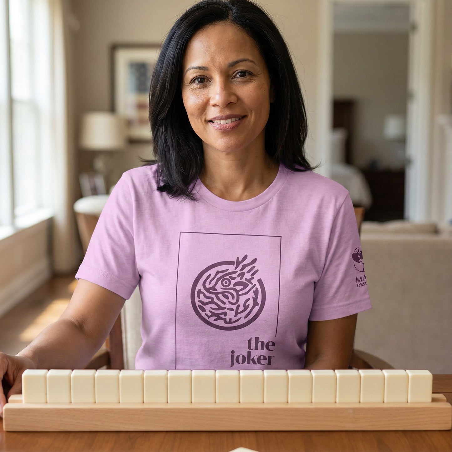 Mahjong t-shirt at game table Lilac - Mahj Obsessed [color:lilac]