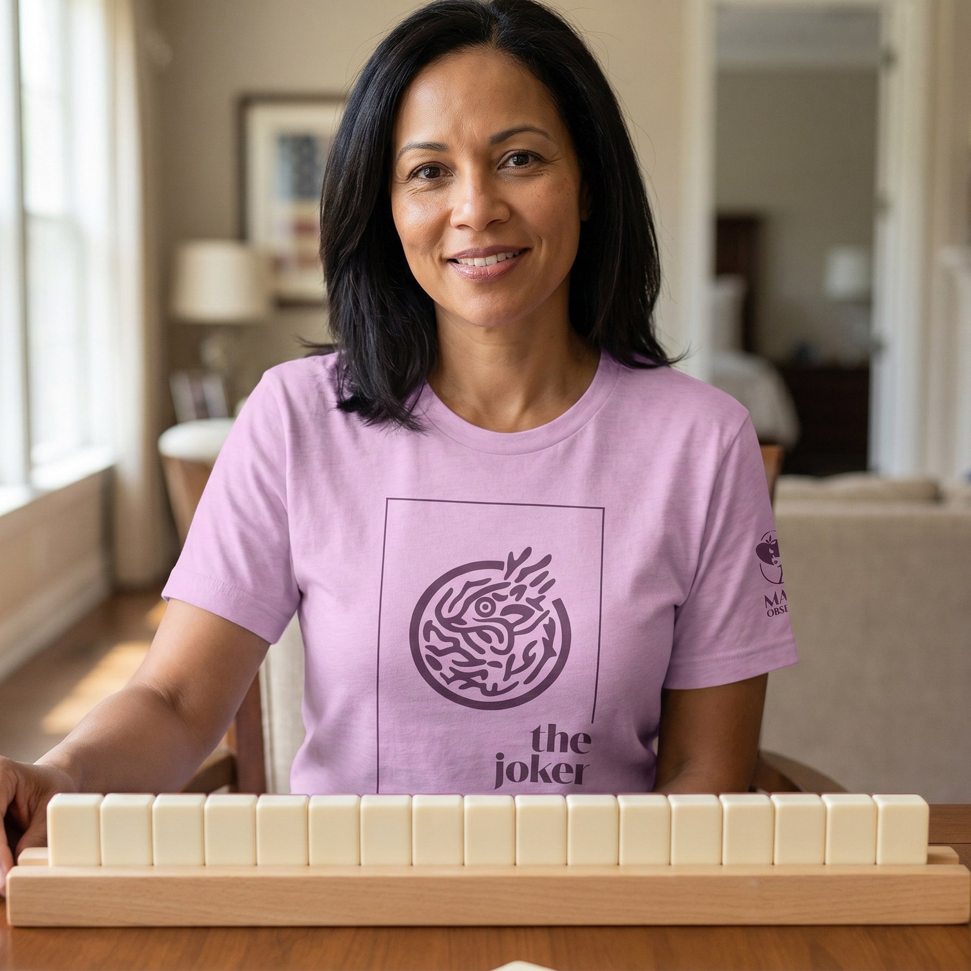 Mahjong t-shirt at game table Lilac - Mahj Obsessed [color:lilac]
