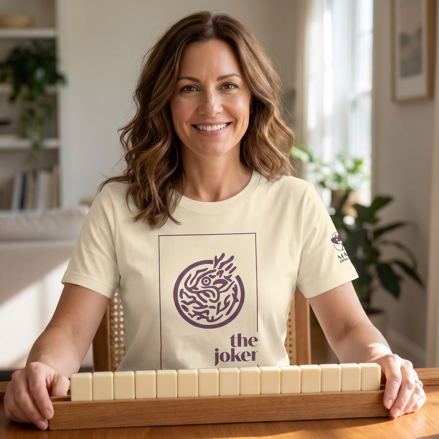 Mahjong t-shirt at game table Natural - Mahj Obsessed [color:natural]