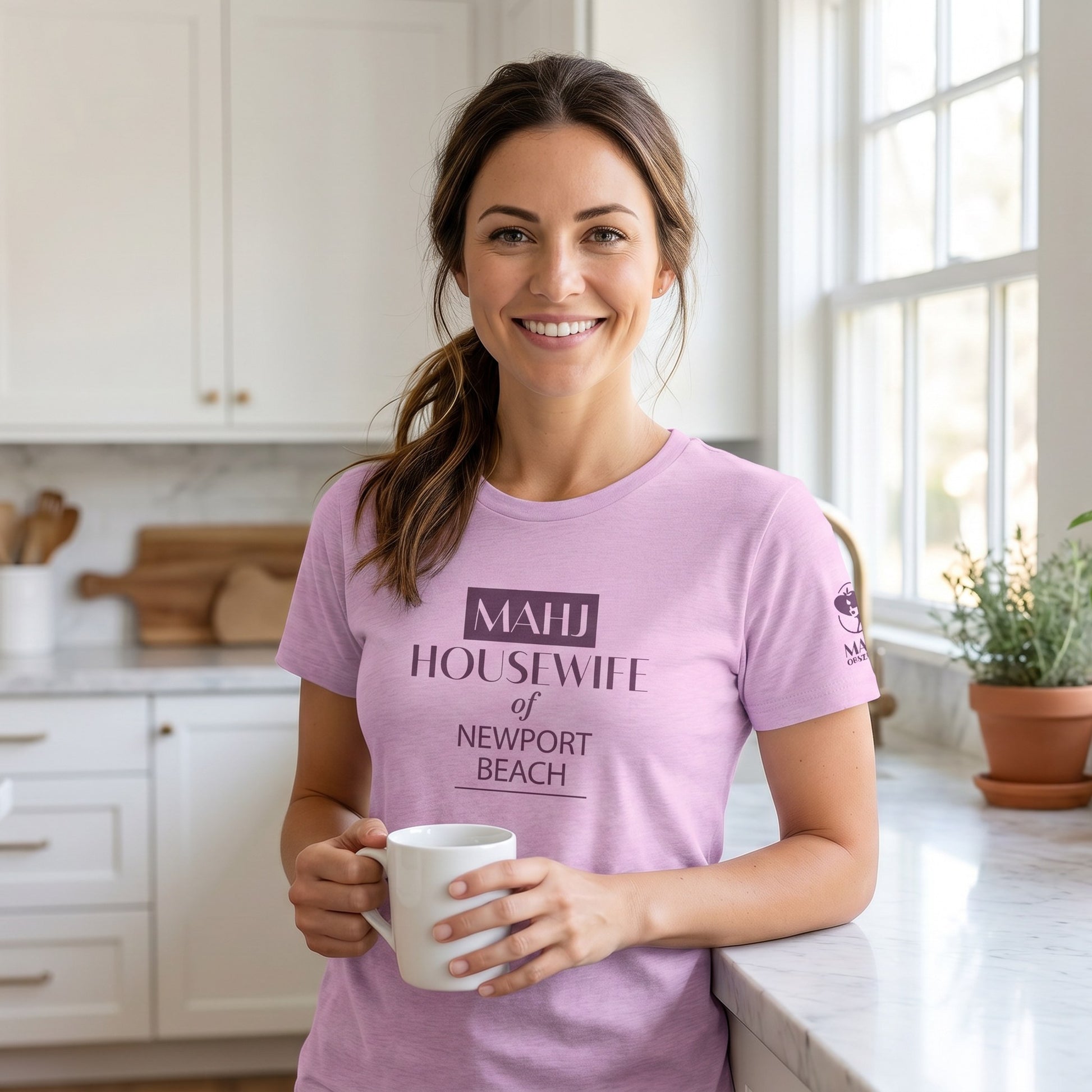 Woman wearing mahjong t-shirt Lilac - Mahj Obsessed [color:lilac]