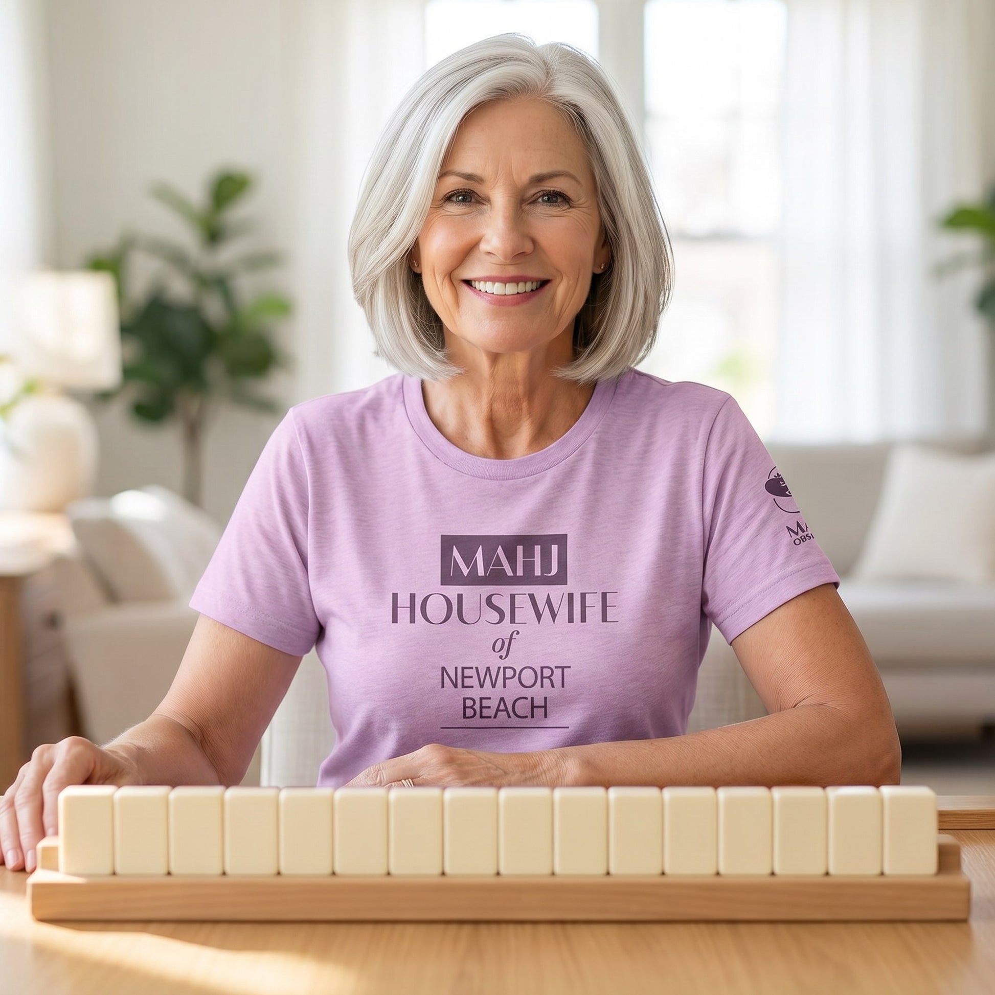 Mahjong t-shirt at game table Lilac - Mahj Obsessed [color:lilac]