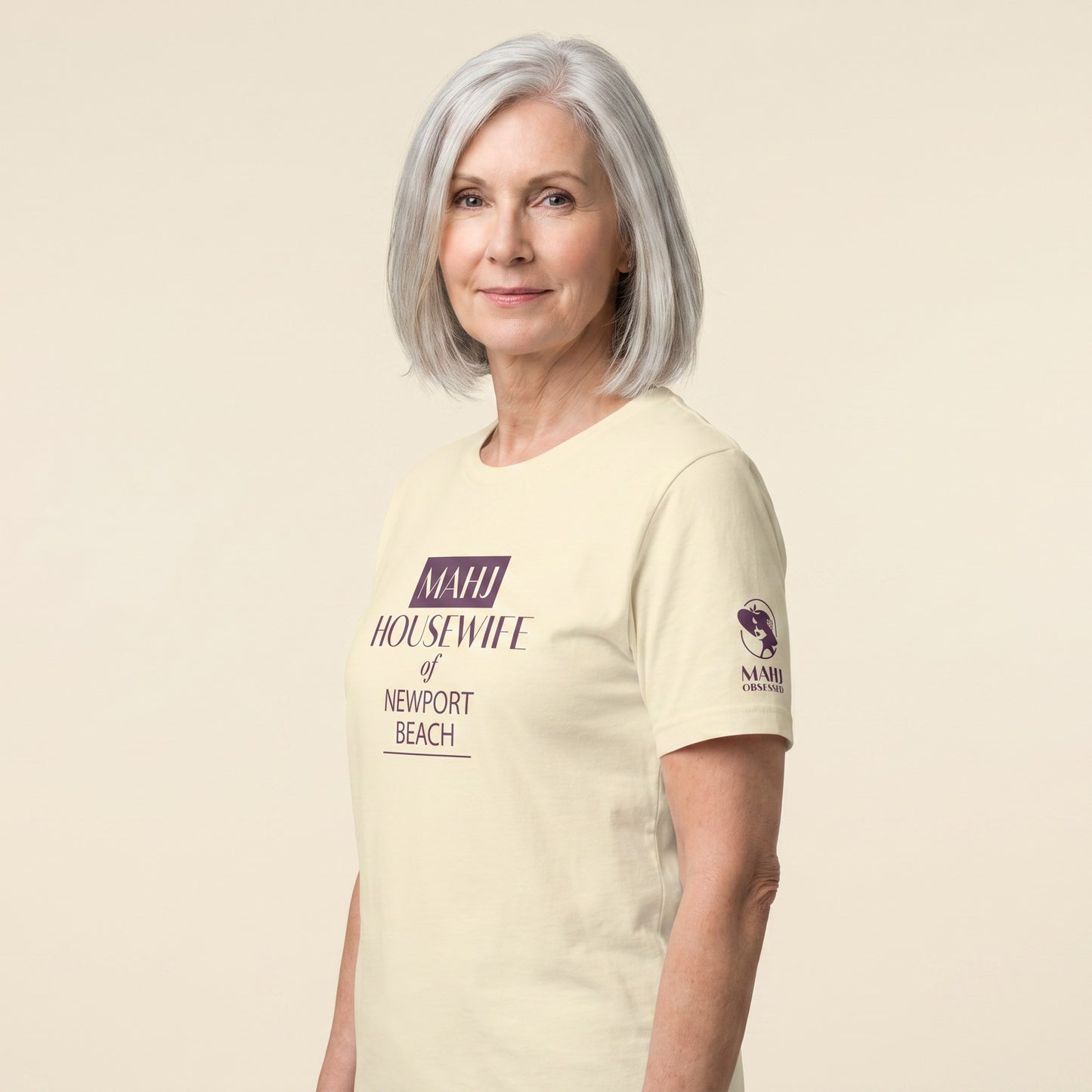 Mahjong tee Natural three-quarter view - Mahj Obsessed [color:natural]