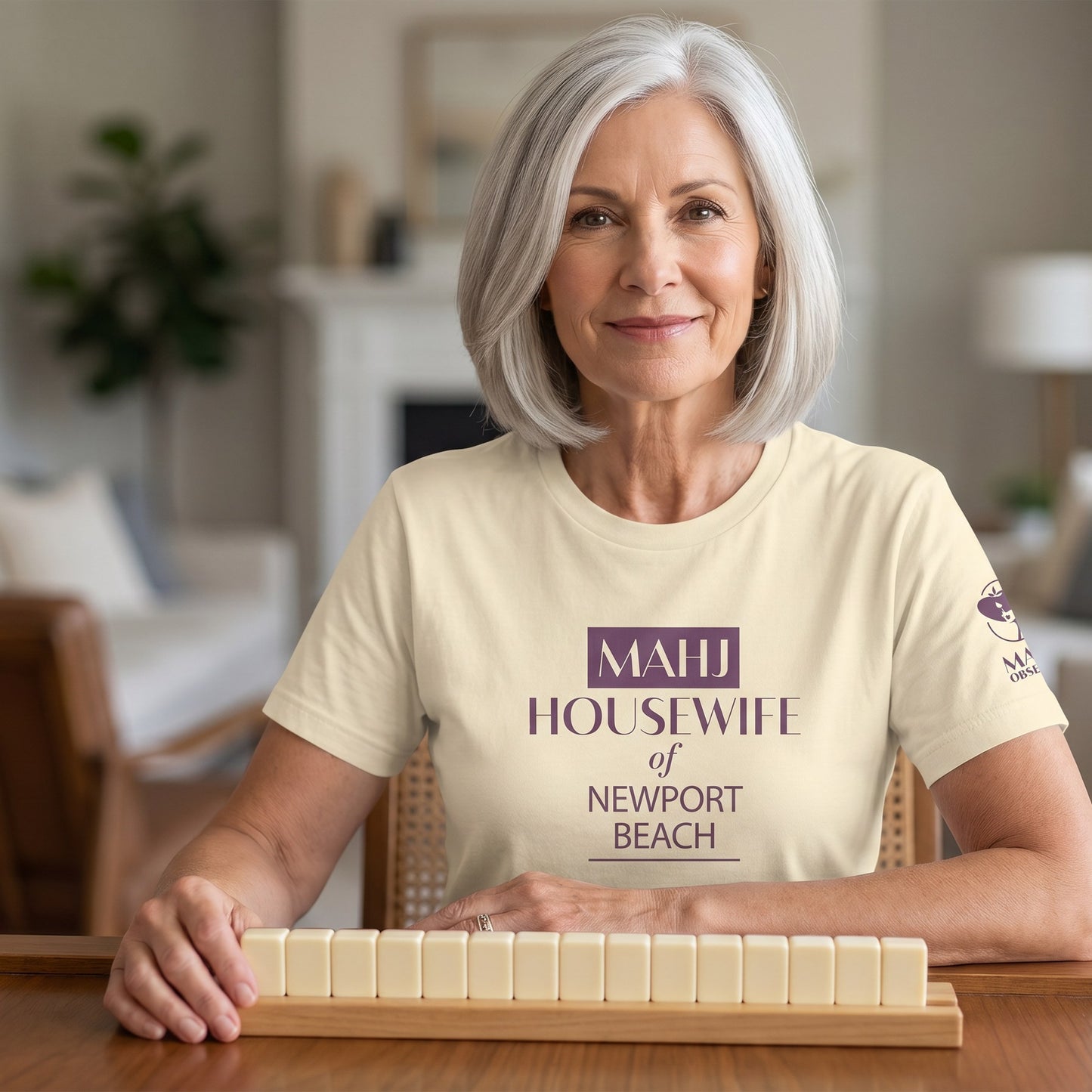 Mahjong t-shirt at game table Natural - Mahj Obsessed [color:natural]
