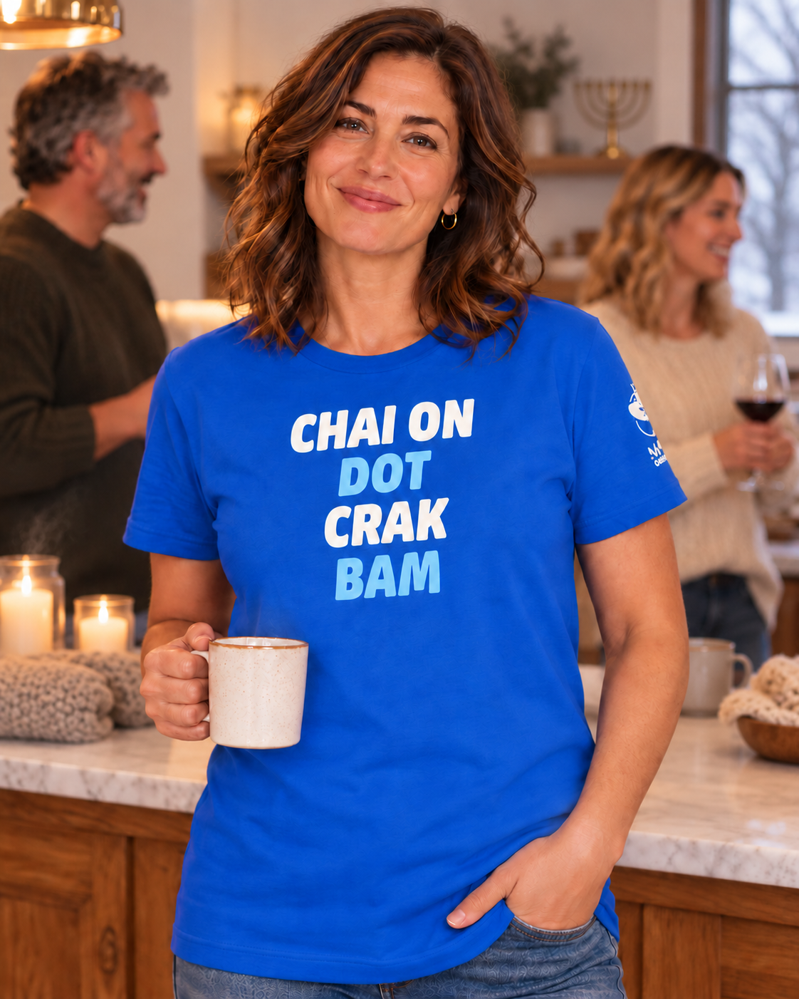 Chai On Dot Crak Bam mahjong t-shirt in true royal, winter kitchen