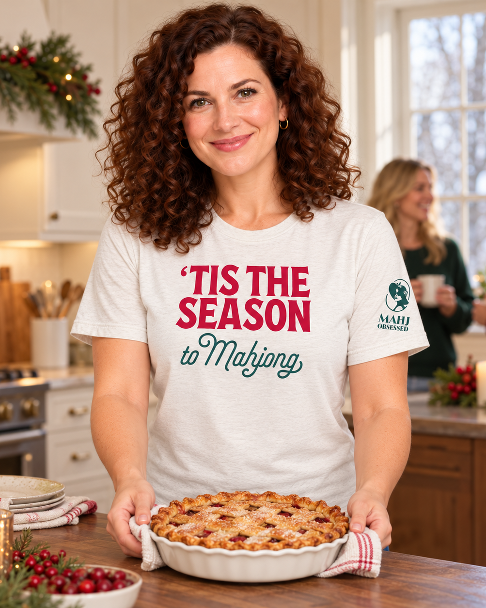'Tis the Season to Mahjong t-shirt in ash, winter kitchen