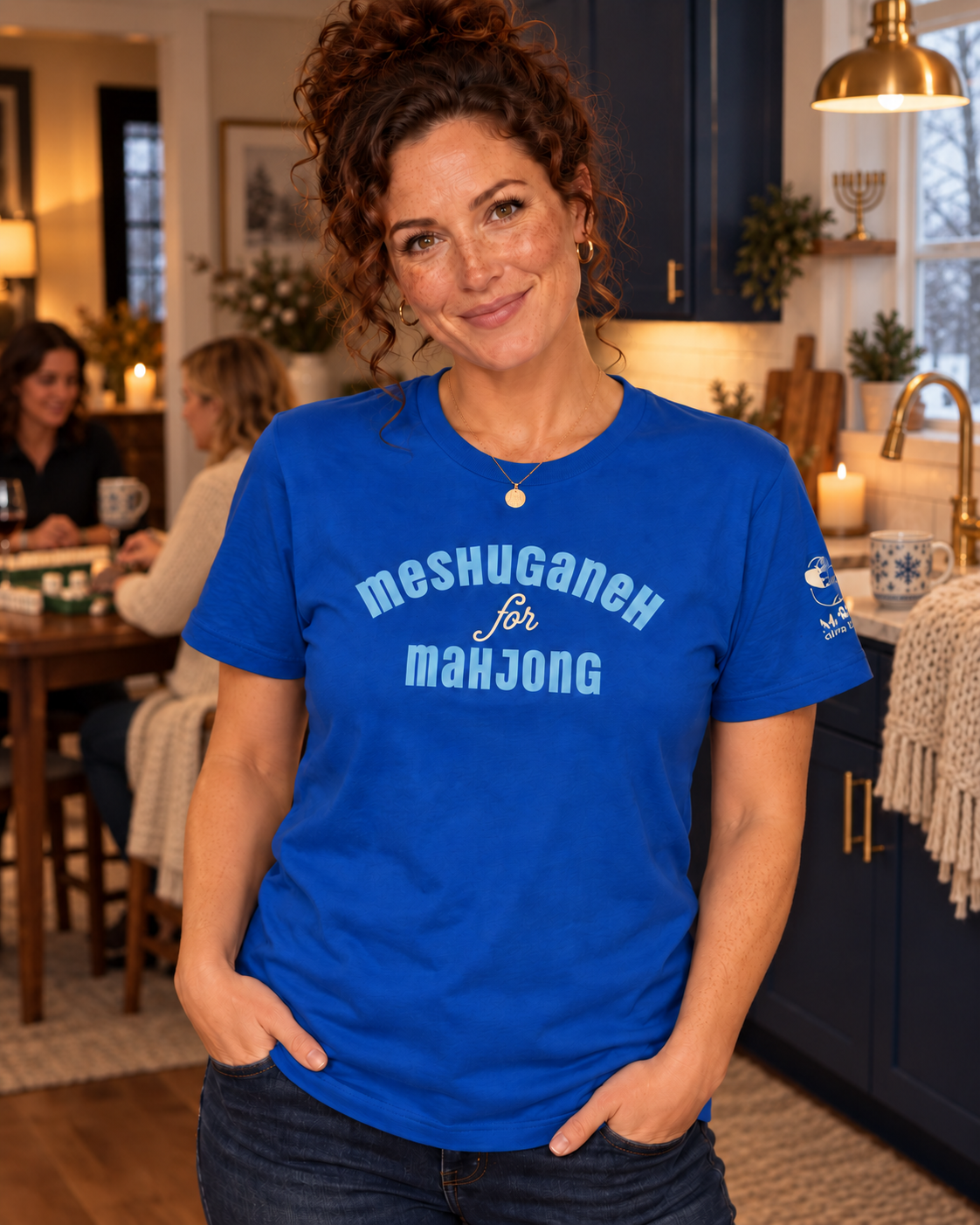 Meshuganeh for Mahjong t-shirt in true royal, winter kitchen
